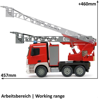 Camion Bomberos Radio Control Mercedes-Benz Antos con Rociador Agua Escalera 1:20 2,4GHz 
